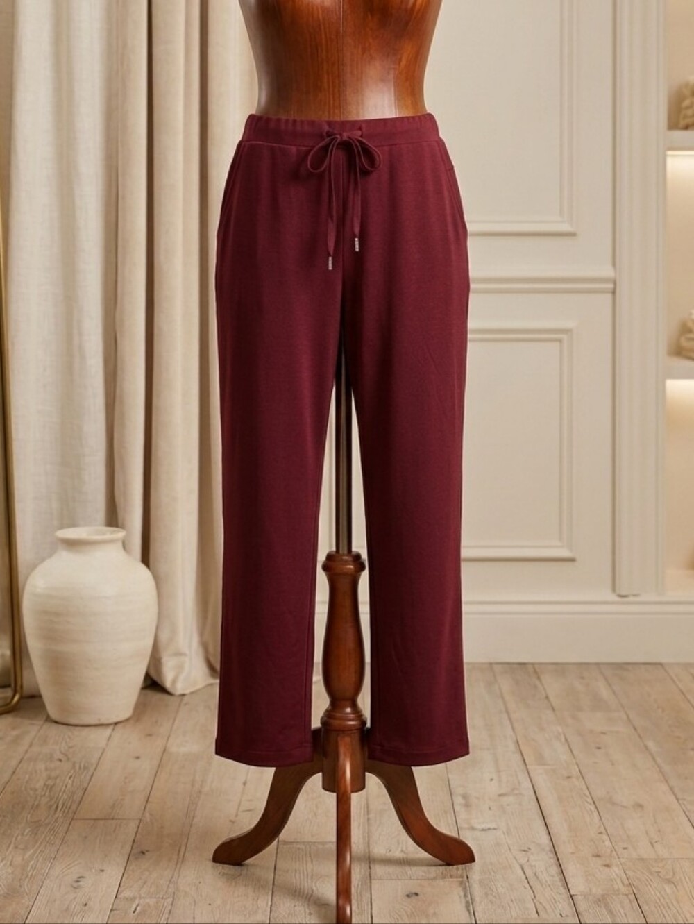 Maroon Athletic Drawstring Pants 5XL Elastic Waist Activewear